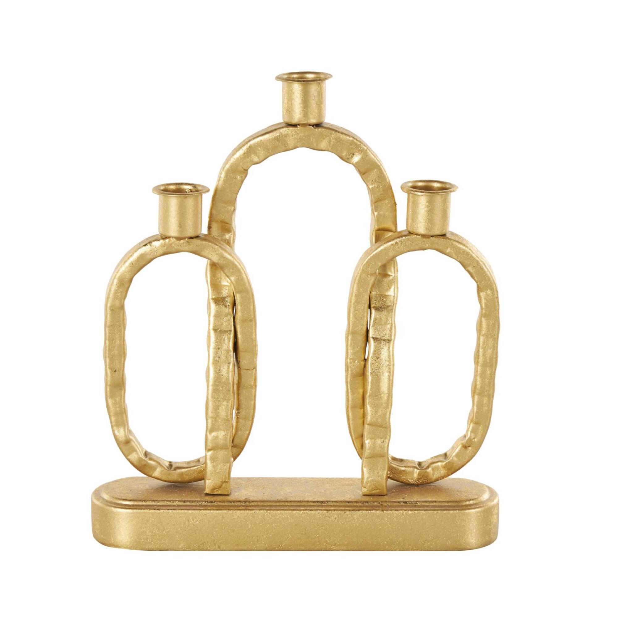 10" Gold Metal Interlocked Chains Candle Holder with Rectangle Base